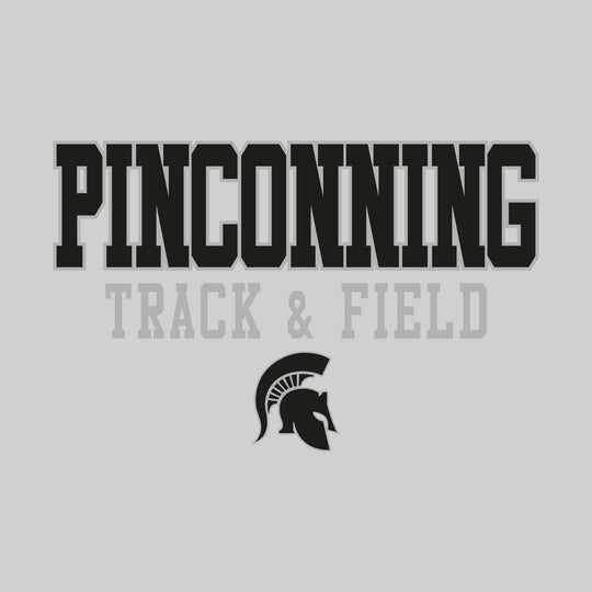 Pinconning Spartans - Track & Field - Outlined School Name Over Track & Field with Mascot