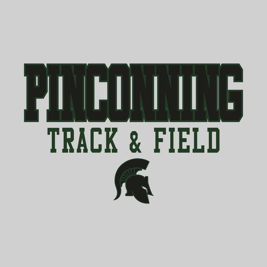 Pinconning Spartans - Track & Field - Outlined School Name Over Track & Field with Mascot