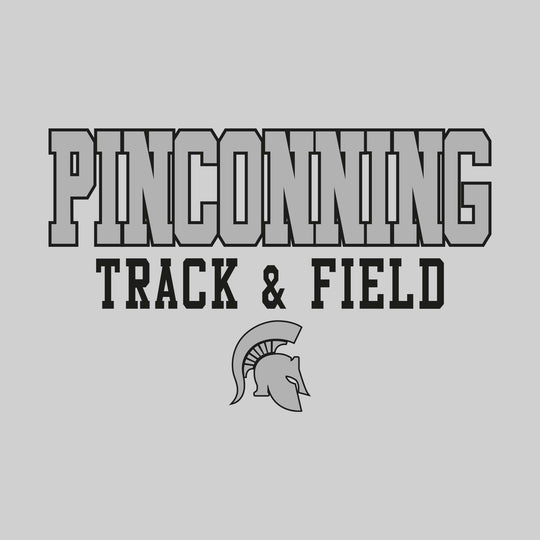 Pinconning Spartans - Track & Field - Outlined School Name Over Track & Field with Mascot