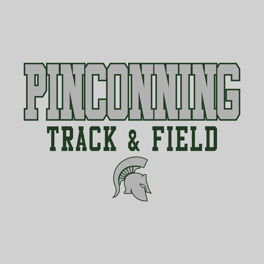 Pinconning Spartans - Track & Field - Outlined School Name Over Track & Field with Mascot
