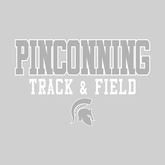 Pinconning Spartans - Track & Field - Outlined School Name Over Track & Field with Mascot
