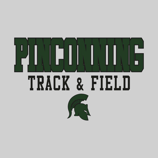 Pinconning Spartans - Track & Field - Outlined School Name Over Track & Field with Mascot
