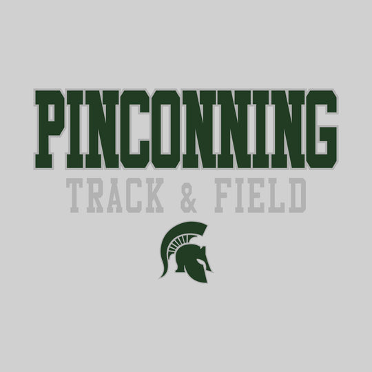 Pinconning Spartans - Track & Field - Outlined School Name Over Track & Field with Mascot