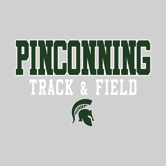 Pinconning Spartans - Track & Field - Outlined School Name Over Track & Field with Mascot