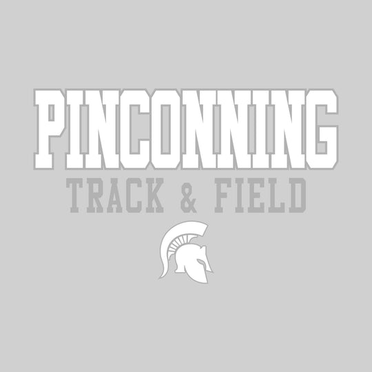 Pinconning Spartans - Track & Field - Outlined School Name Over Track & Field with Mascot
