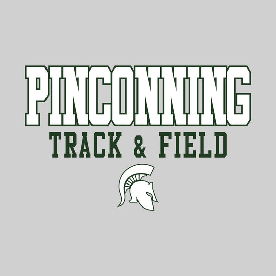 Pinconning Spartans - Track & Field - Outlined School Name Over Track & Field with Mascot