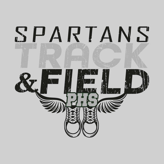 Pinconning Spartans - Track & Field - Slanted Text with Winged Shoes