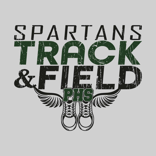Pinconning Spartans - Track & Field - Slanted Text with Winged Shoes