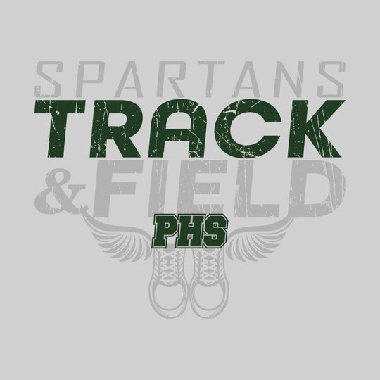 Pinconning Spartans - Track & Field - Slanted Text with Winged Shoes