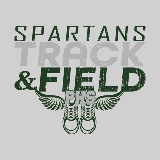 Pinconning Spartans - Track & Field - Slanted Text with Winged Shoes