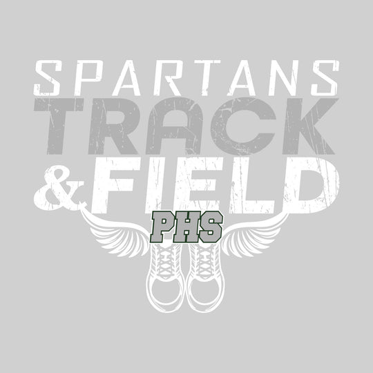 Pinconning Spartans - Track & Field - Slanted Text with Winged Shoes