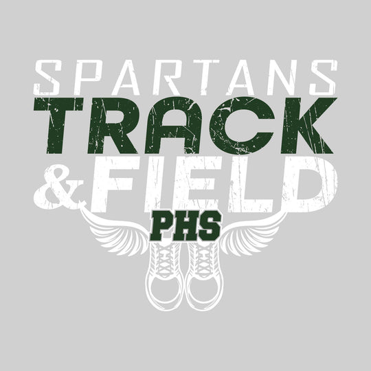 Pinconning Spartans - Track & Field - Slanted Text with Winged Shoes