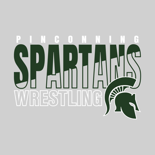 Pinconning Spartans - Wrestling - Diagonal Split Mascot Name with Mascot