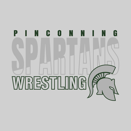 Pinconning Spartans - Wrestling - Diagonal Split Mascot Name with Mascot