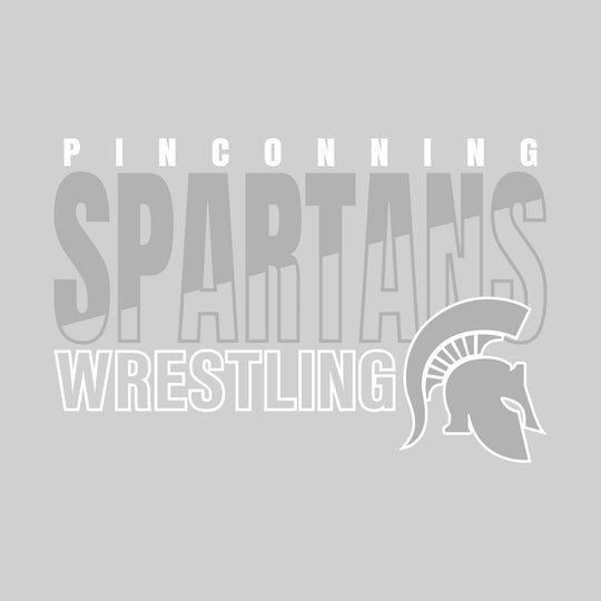 Pinconning Spartans - Wrestling - Diagonal Split Mascot Name with Mascot