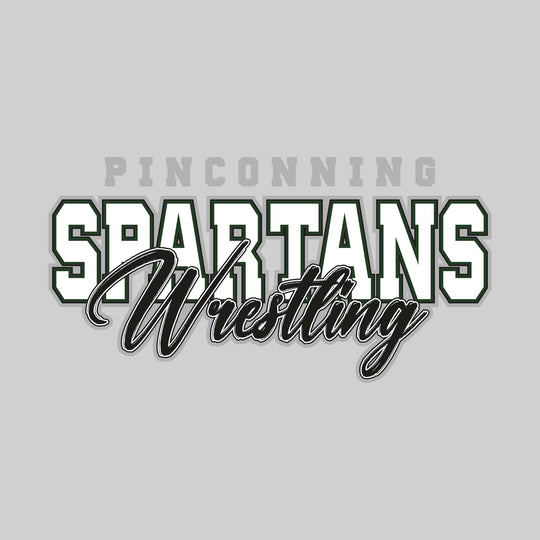 Pinconning Spartans - Wrestling - Outlined Mascot Name with Cursive Wrestling
