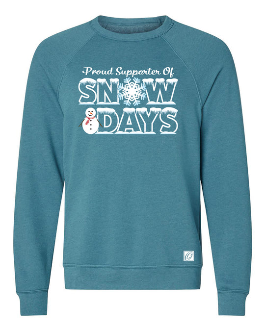 Proud Supporter of Snow Days - Bella Canvas Midweight Sponge Fleece Raglan Sleeve Crewneck Sweatshirt