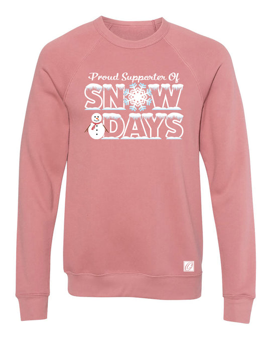 Proud Supporter of Snow Days - Bella Canvas Midweight Sponge Fleece Raglan Sleeve Crewneck Sweatshirt