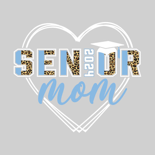 Senior Mom - Leopard Print Letters with Heart and Graduation Cap