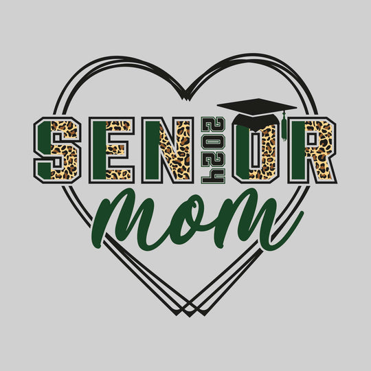 Senior Mom - Leopard Print Letters with Heart and Graduation Cap