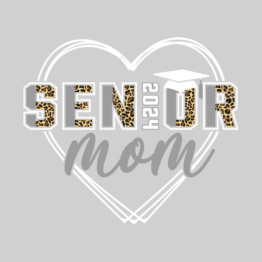 Senior Mom - Leopard Print Letters with Heart and Graduation Cap