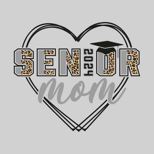 Senior Mom - Leopard Print Letters with Heart and Graduation Cap