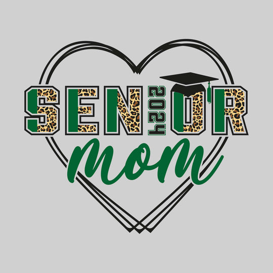 Senior Mom - Leopard Print Letters with Heart and Graduation Cap