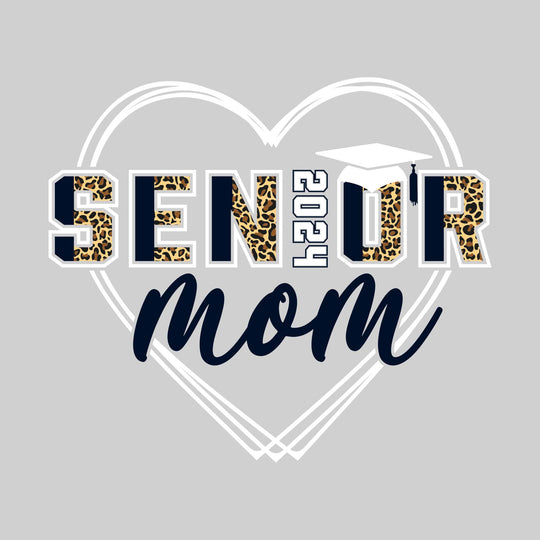 Senior Mom - Leopard Print Letters with Heart and Graduation Cap