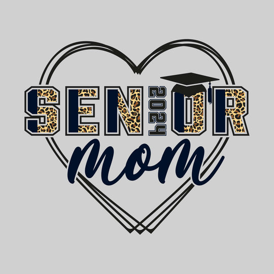 Senior Mom - Leopard Print Letters with Heart and Graduation Cap