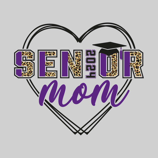 Senior Mom - Leopard Print Letters with Heart and Graduation Cap