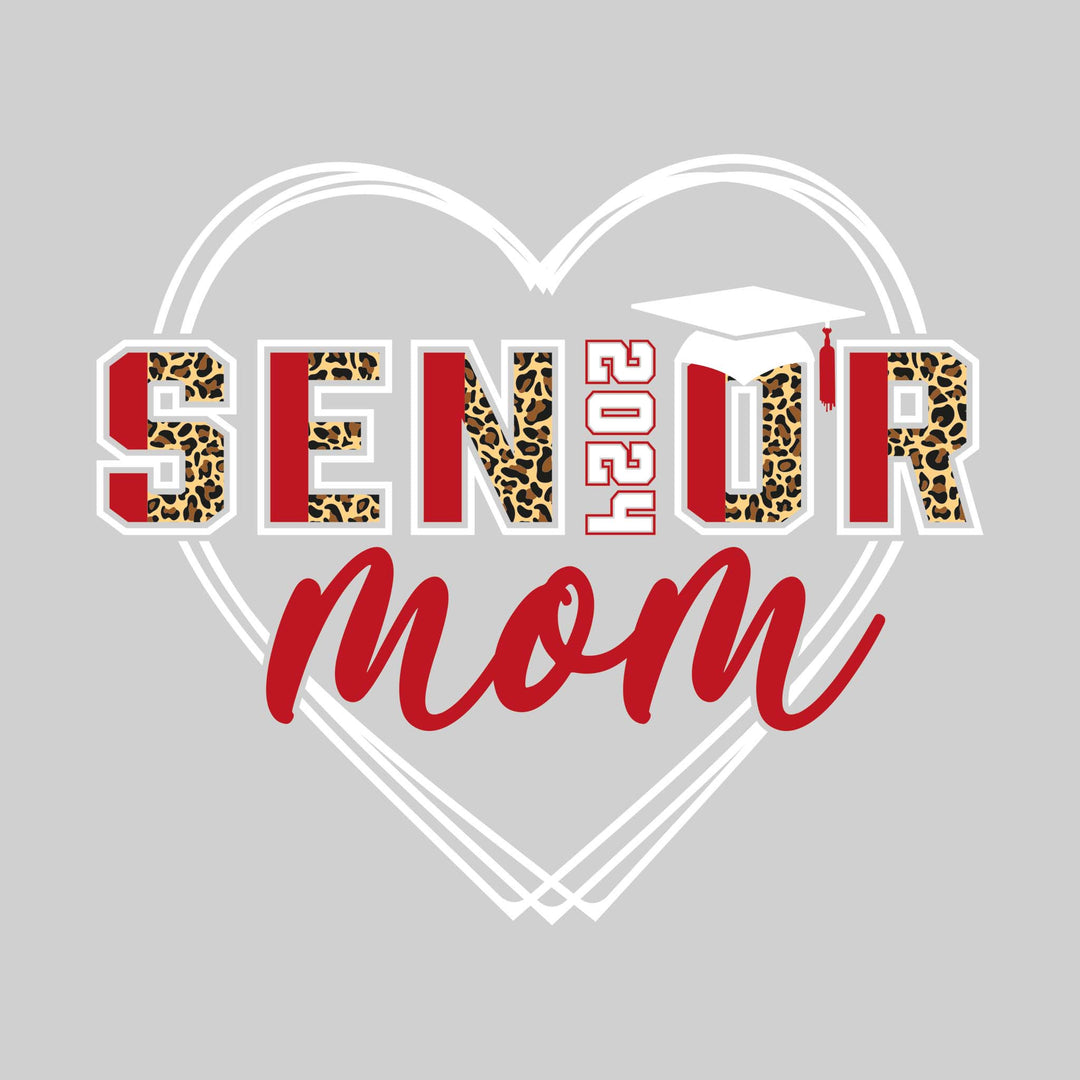 Senior Mom - Leopard Print Letters with Heart and Graduation Cap