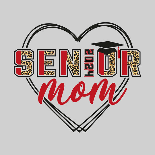Senior Mom - Leopard Print Letters with Heart and Graduation Cap