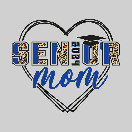 Senior Mom - Leopard Print Letters with Heart and Graduation Cap