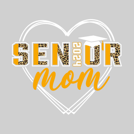 Senior Mom - Leopard Print Letters with Heart and Graduation Cap