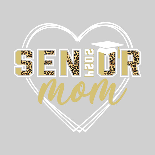 Senior Mom - Leopard Print Letters with Heart and Graduation Cap
