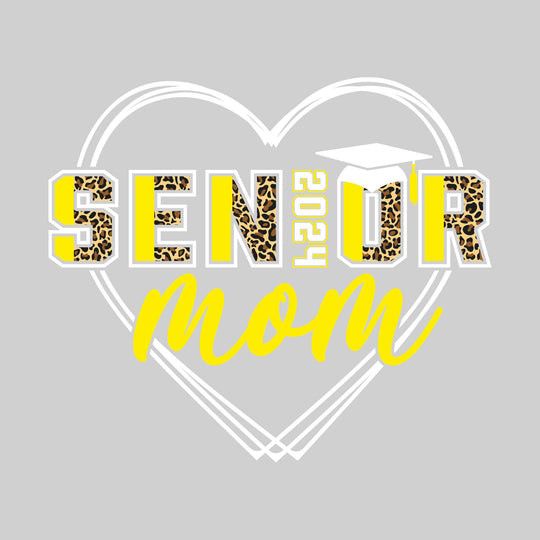 Senior Mom - Leopard Print Letters with Heart and Graduation Cap