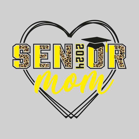 Senior Mom - Leopard Print Letters with Heart and Graduation Cap