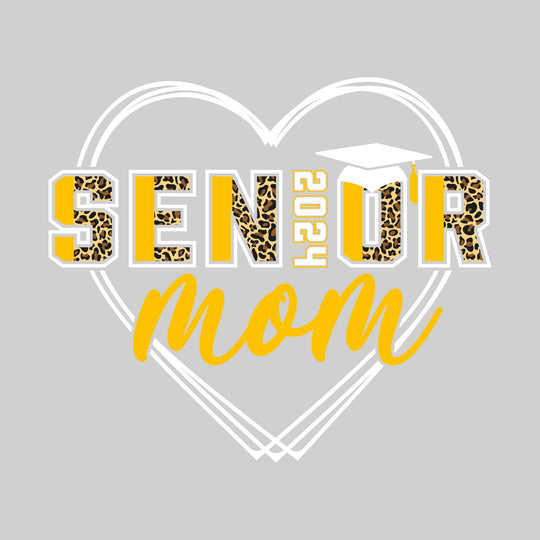 Senior Mom - Leopard Print Letters with Heart and Graduation Cap