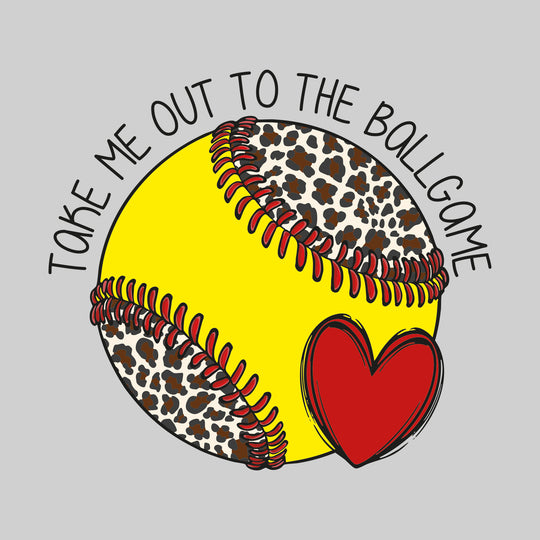 Take Me Out to the Ballgame - Softball - Leopard Print Softball with Heart