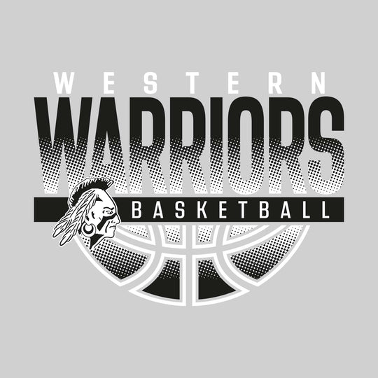Western Warriors - Basketball - Halftone Warriors Over Basketball with Mascot