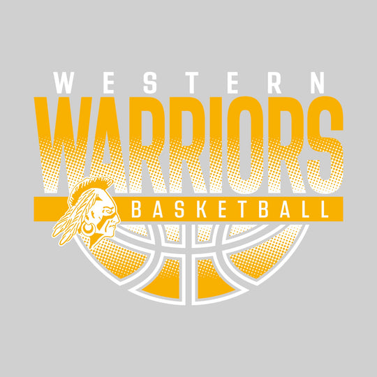 Western Warriors - Basketball - Halftone Warriors Over Basketball with Mascot