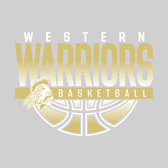 Western Warriors - Basketball - Halftone Warriors Over Basketball with Mascot
