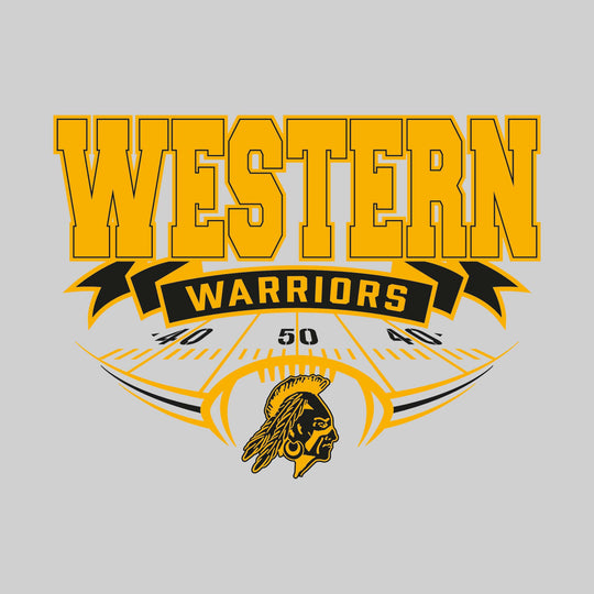 Western Warriors - Football - School Name with Banner & Yard Lines