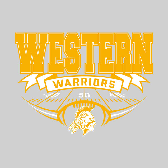 Western Warriors - Football - School Name with Banner & Yard Lines