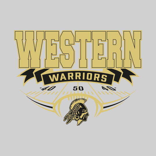 Western Warriors - Football - School Name with Banner & Yard Lines