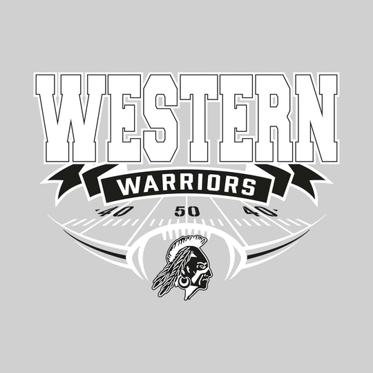 Western Warriors - Football - School Name with Banner & Yard Lines