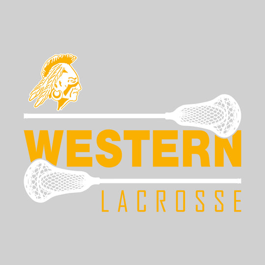 Western Warriors - Lacrosse - School Name Bracketed by Lacrosse Sticks with Mascot