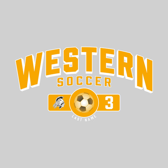 Western Warriors - Soccer - Arched School Name Over Mascot Name & Number