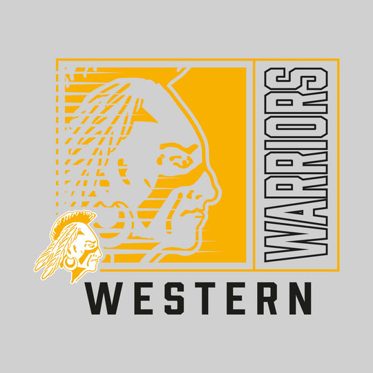 Western Warriors - Spirit Wear - Boxed Cutout Mascot with Outlined Mascot Name Over School Name