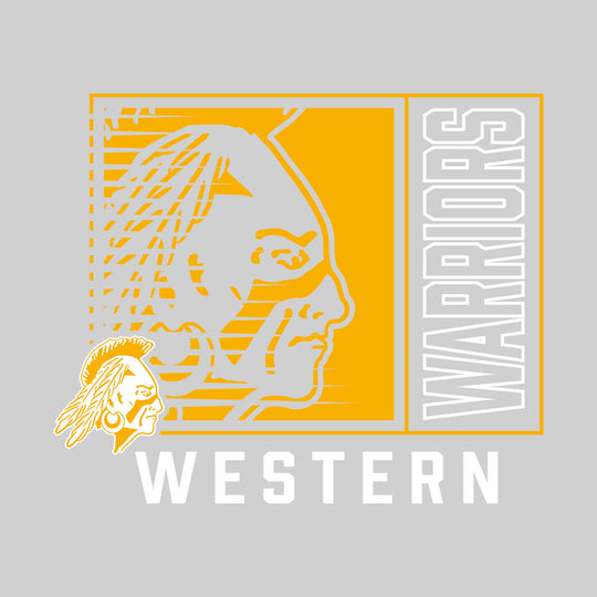 Western Warriors - Spirit Wear - Boxed Cutout Mascot with Outlined Mascot Name Over School Name